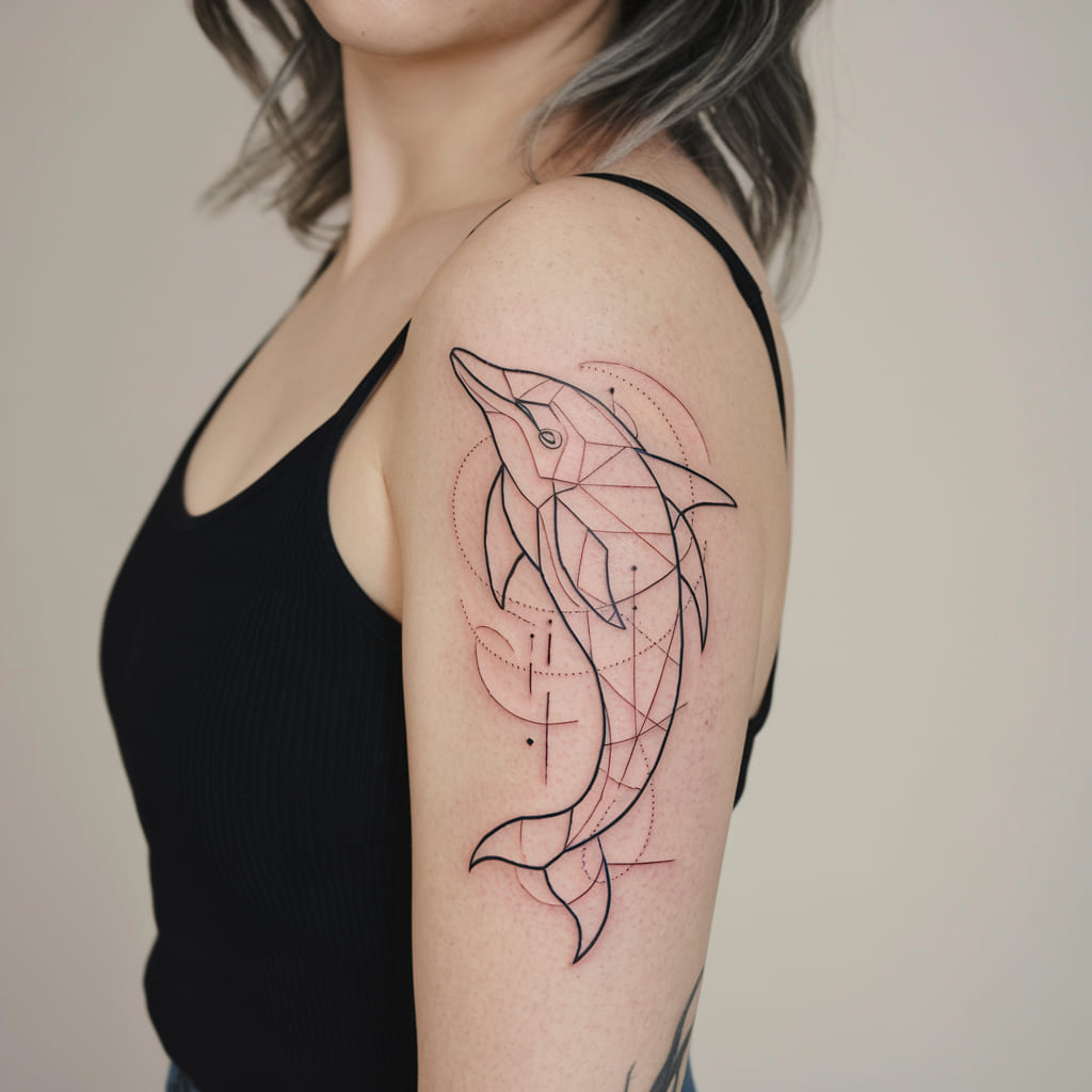 Abstract Dolphin with Geometric Shapes on the Arm