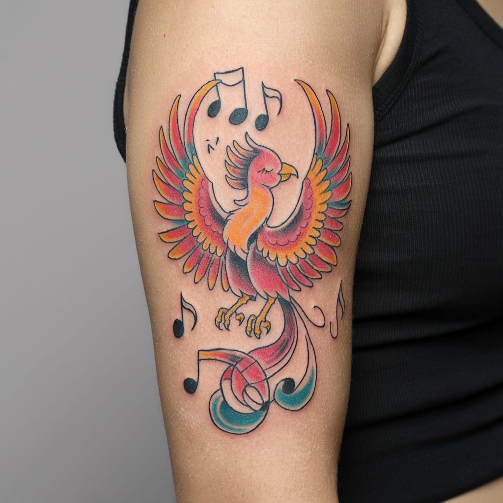 Baby Phoenix with Music Notes