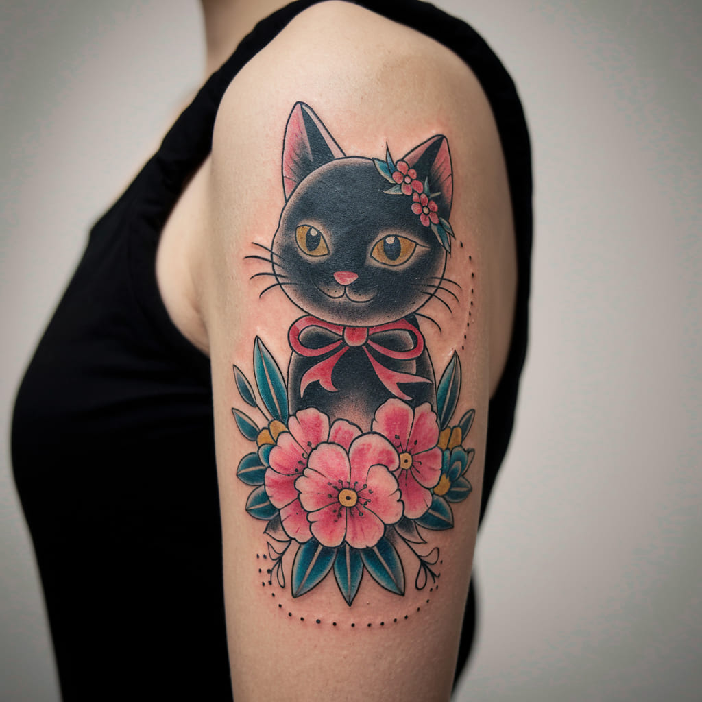 Black Cat and Flowers