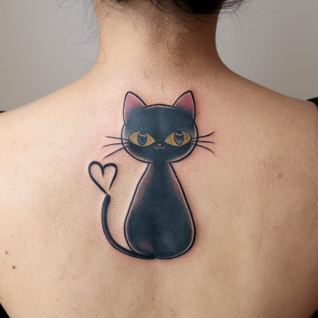 Black Cat with a Heart-Shaped Tail