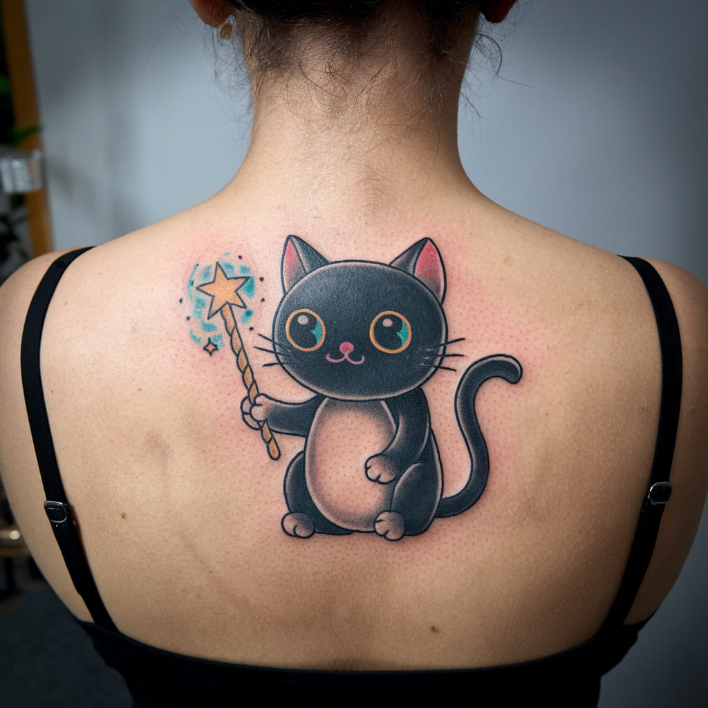 Black Cat with a Magical Wand