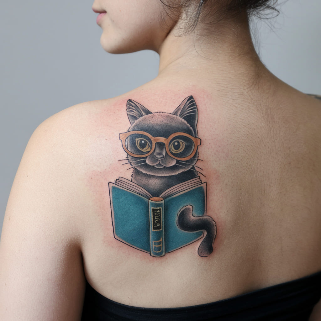 Cat with Glasses and a Book