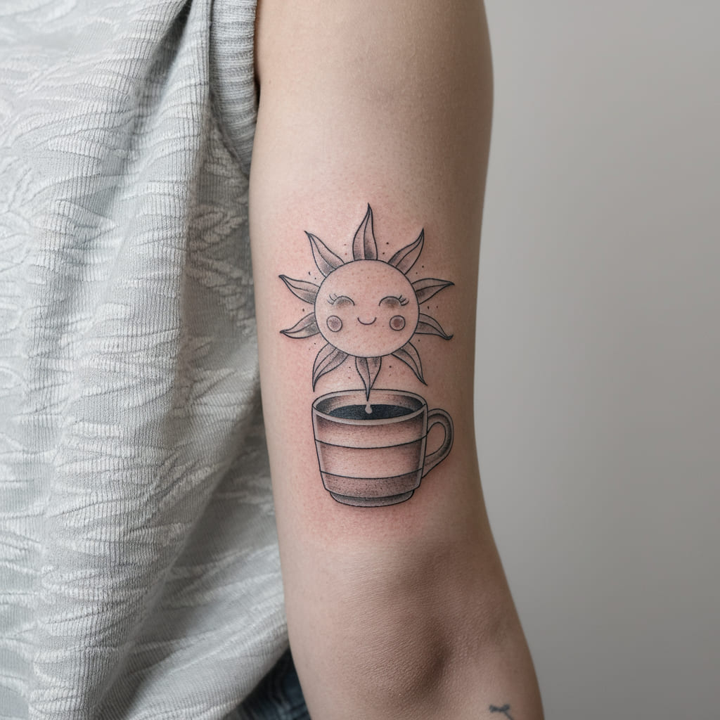 Cute Sun with a Coffee Cup