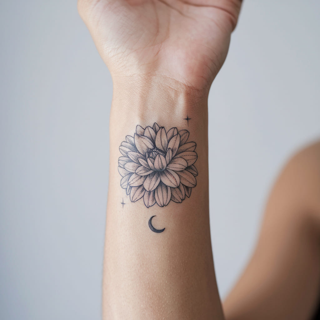 Dahlia with a Tiny Crescent Moon on the Wrist