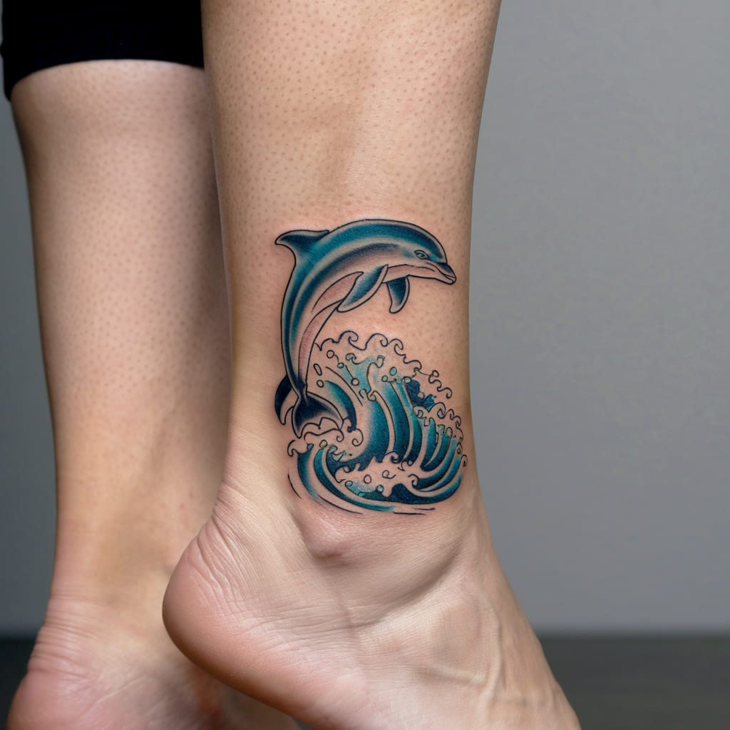 Dolphin Leaping Over Waves on the Ankle