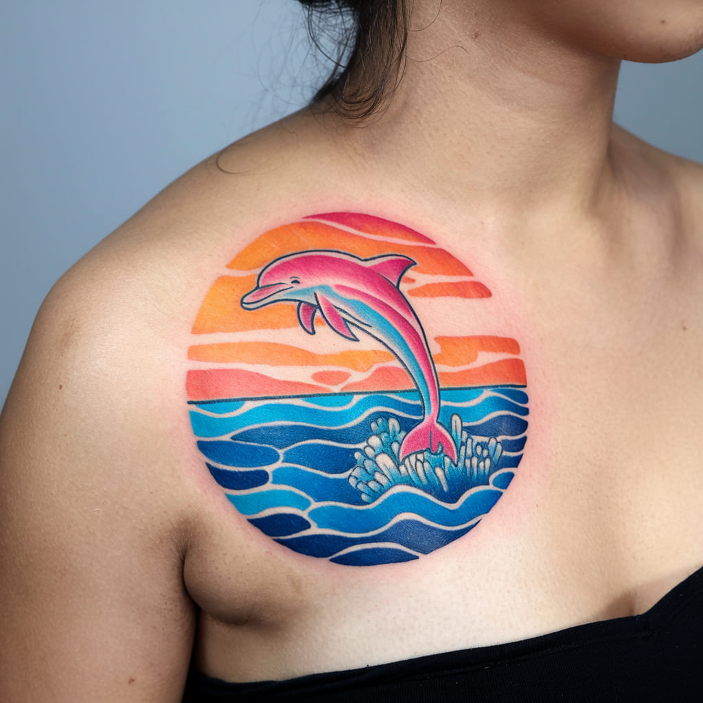 Dolphin and Sunset Scene