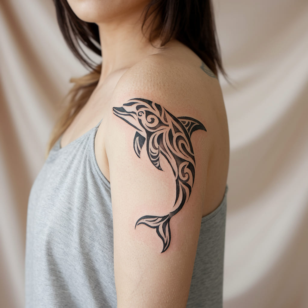 Dolphin with Tribal Patterns on the Upper Arm