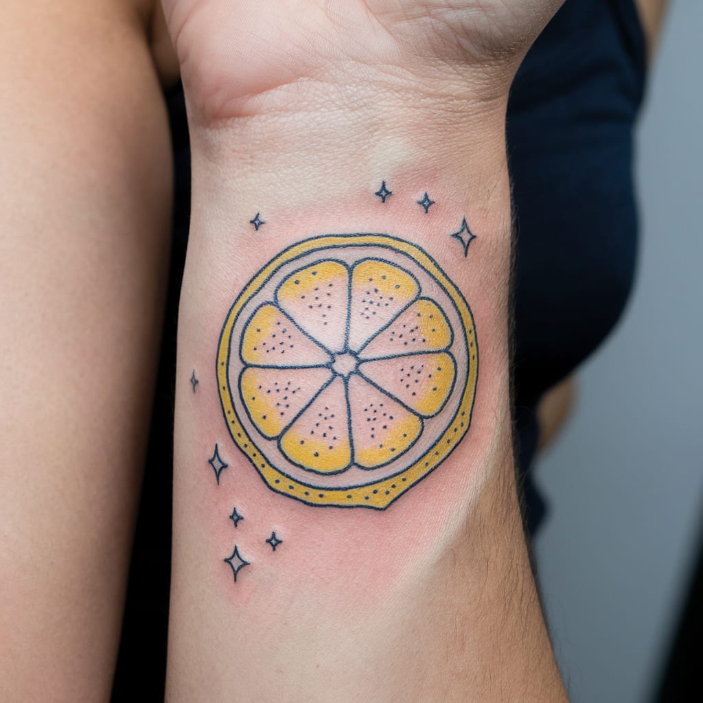 Lemon Slice with Tiny Stars on the Wrist