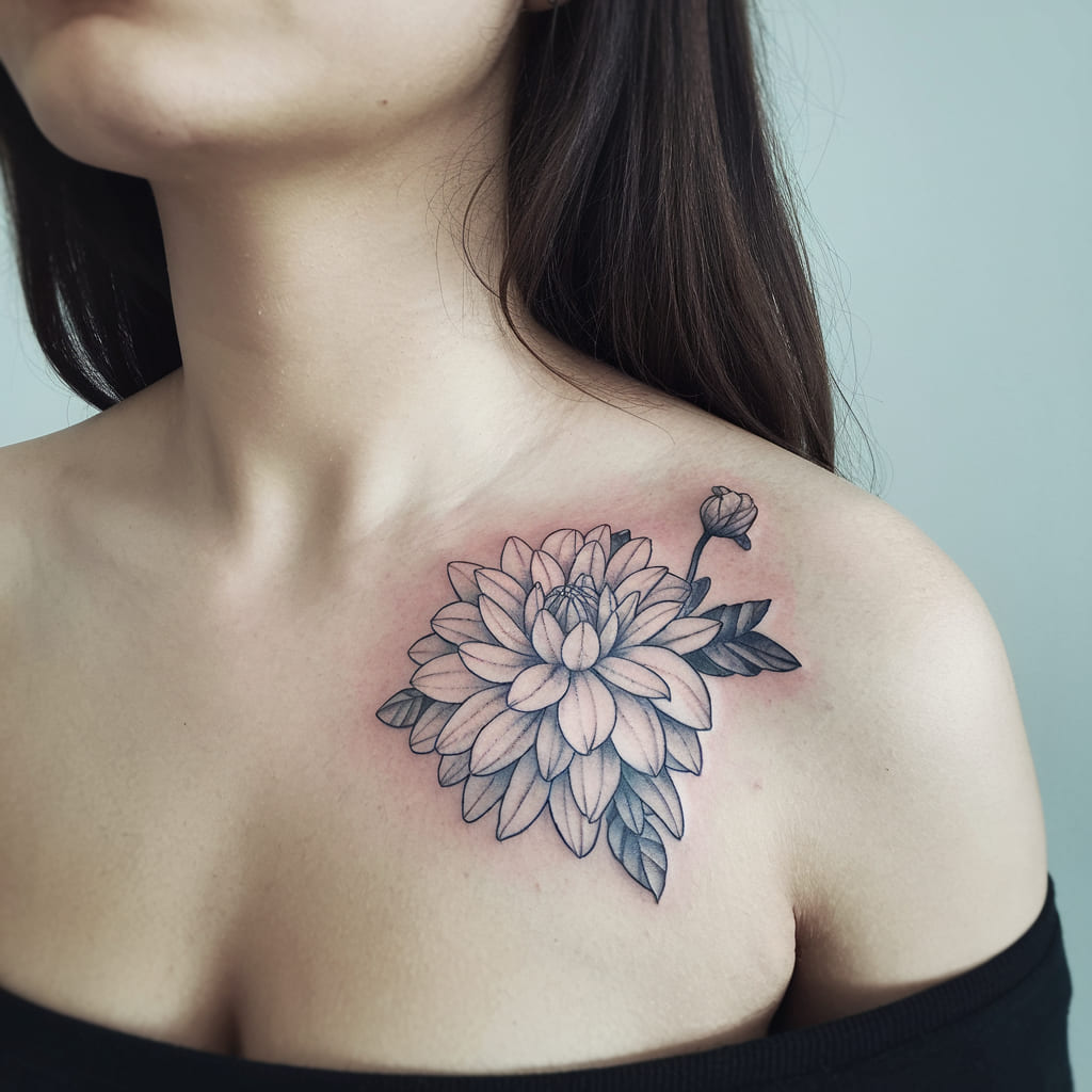 Minimalist Dahlia on the Collarbone