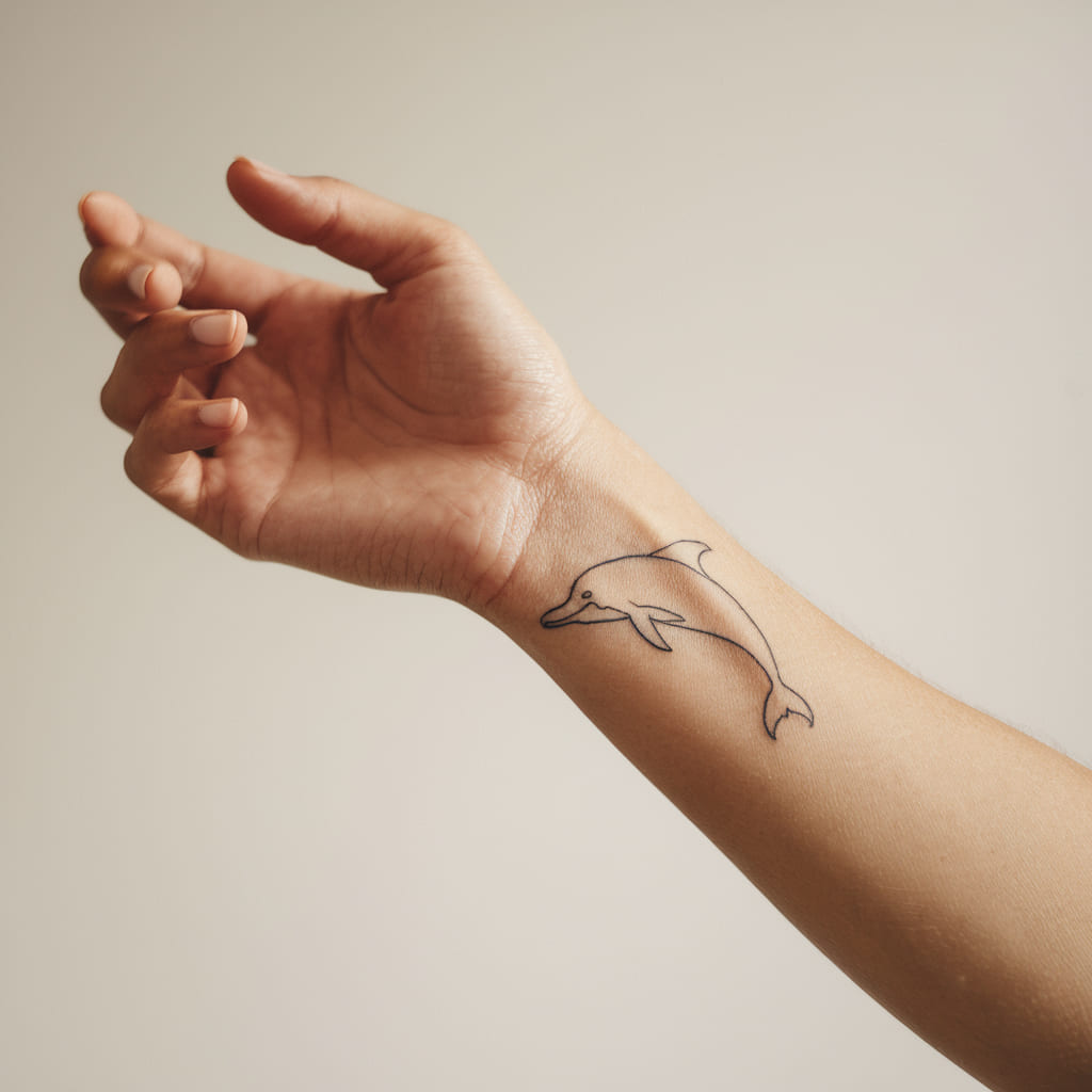 Minimalist Dolphin Outline on the Wrist