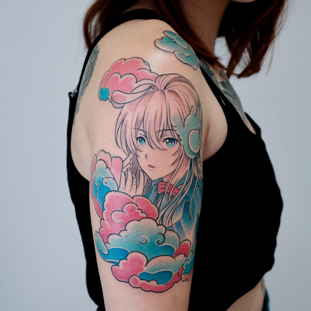 Pastel Clouds with Anime Characters