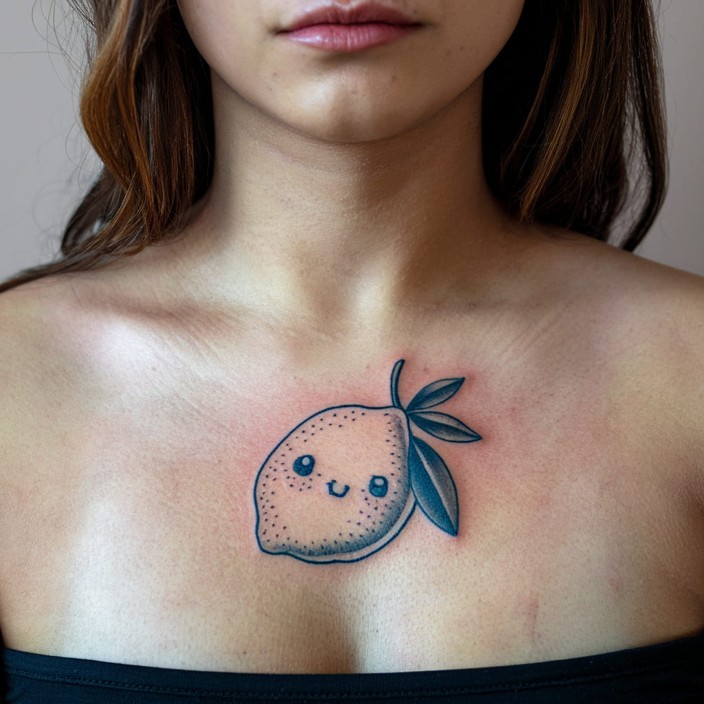 Simple Lemon with a Leaf on the Collarbone