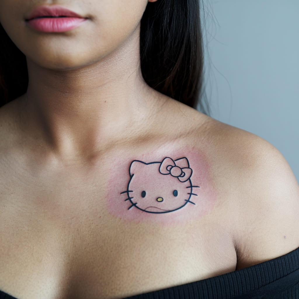 Single Line Hello Kitty on the Collarbone