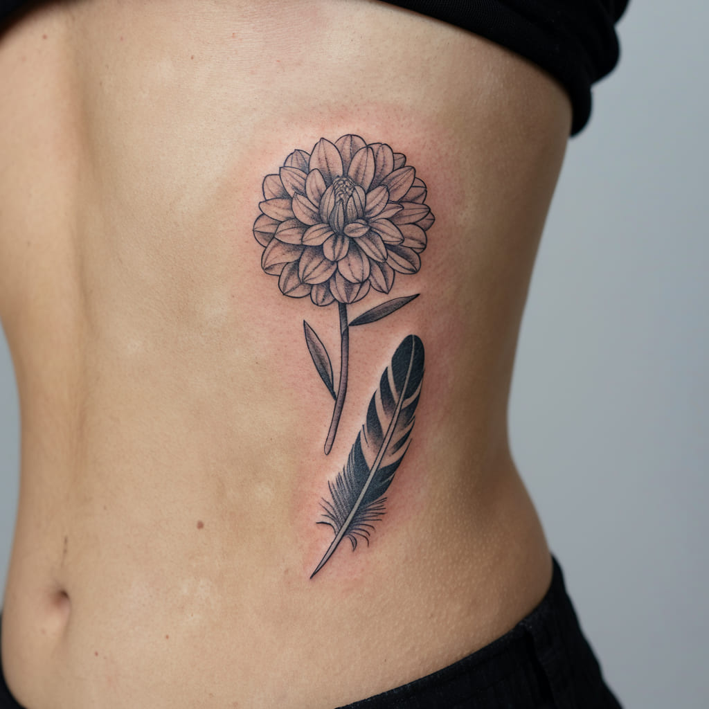 Tiny Dahlia and Feather on the Ribcage