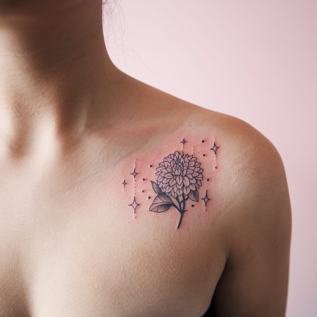 Tiny Dahlia and Stars on the Collarbone