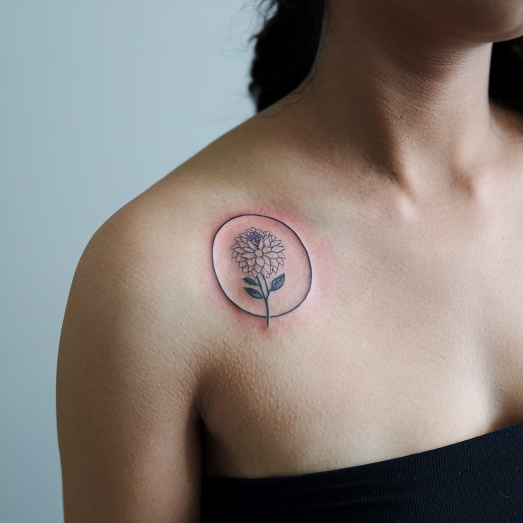 Tiny Dahlia in a Circle on the Shoulder