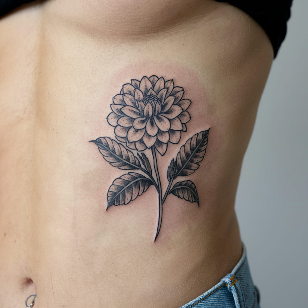 Tiny Dahlia with Leaves on the Ribcage