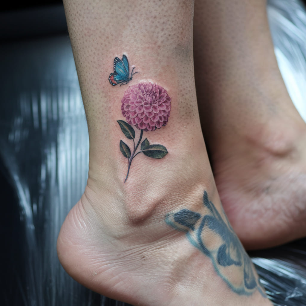 Tiny Dahlia with a Butterfly on the Ankle