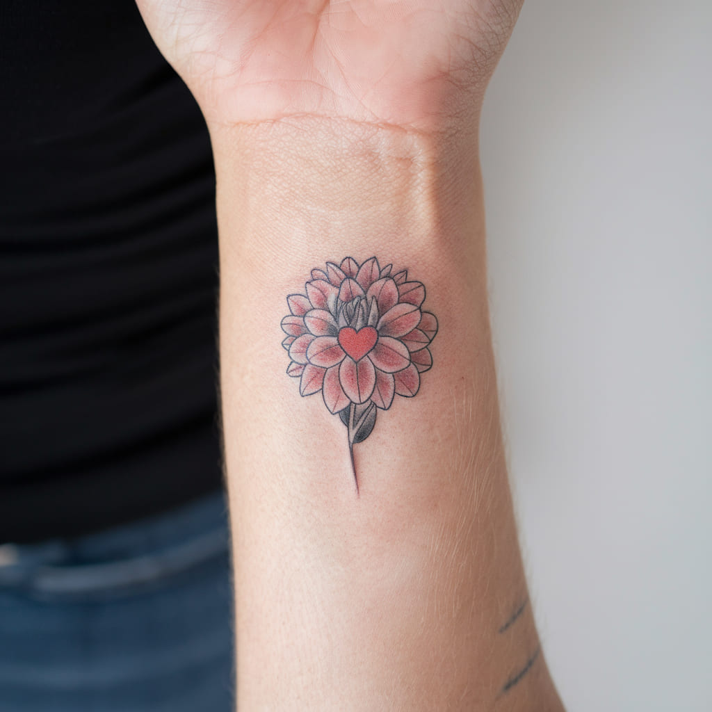 Tiny Dahlia with a Heart on the Wrist