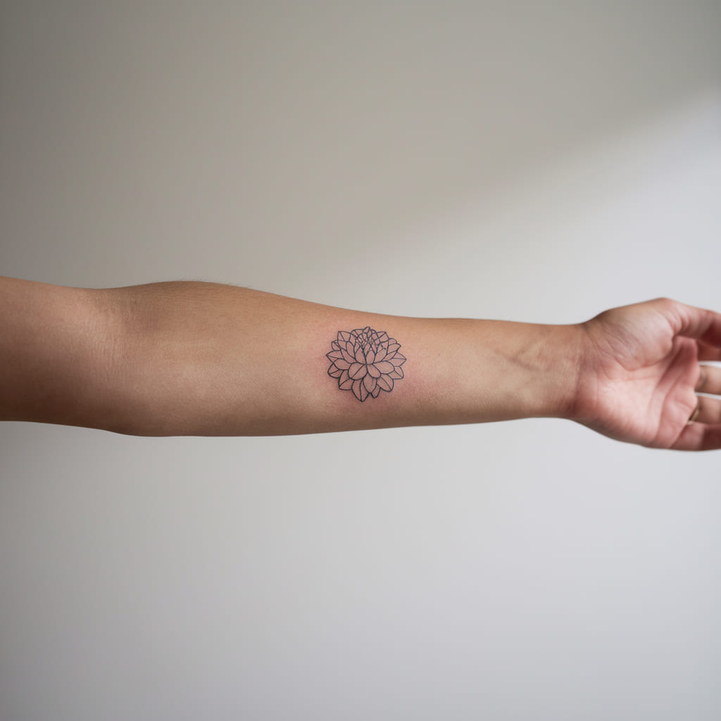 Tiny Geometric Dahlia on the Forearm