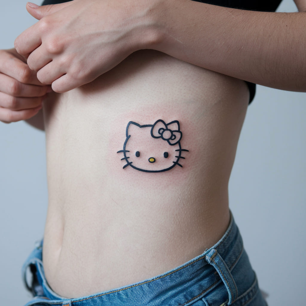 Tiny Hello Kitty Outline on the Ribcage