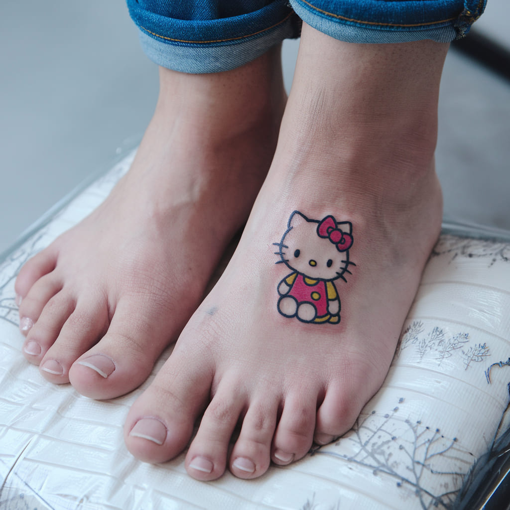 Tiny Hello Kitty Sitting on the Foot