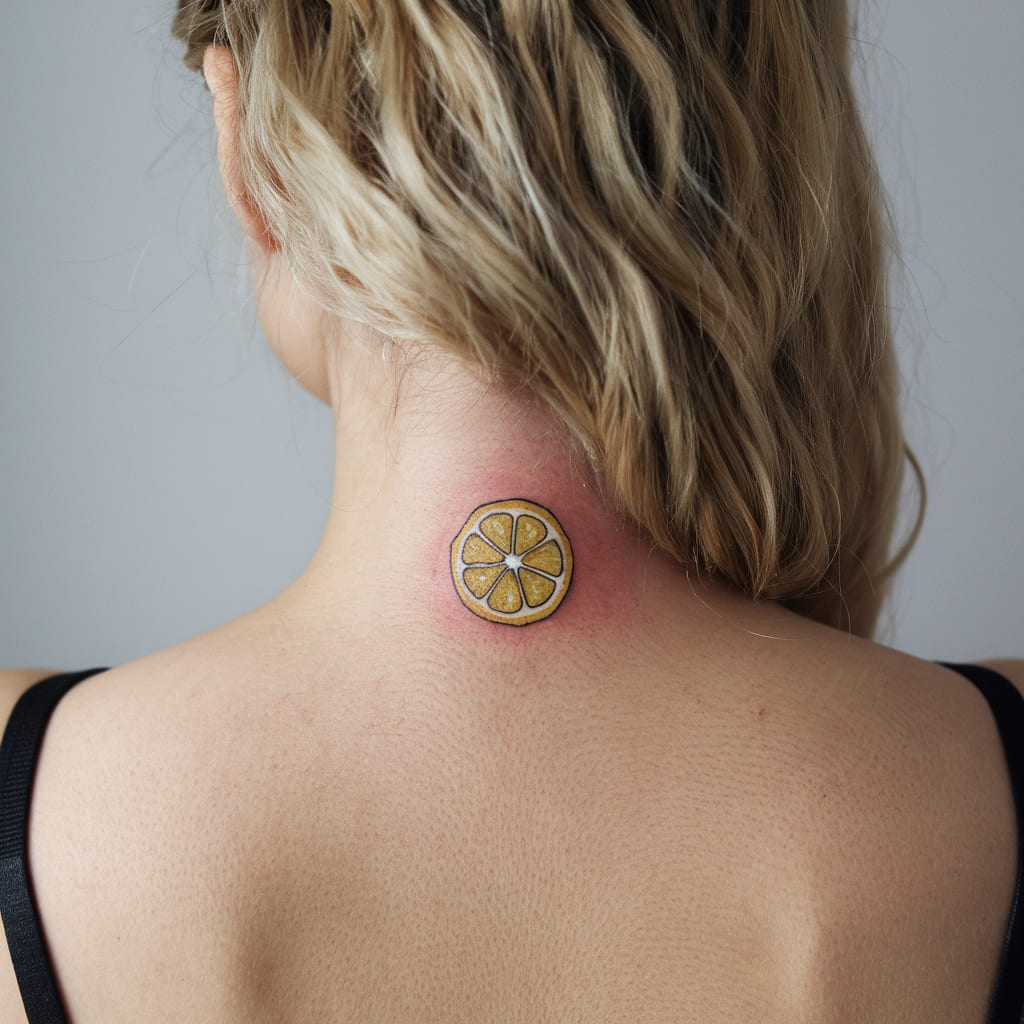 Tiny Lemon Slice on the Back of the Neck