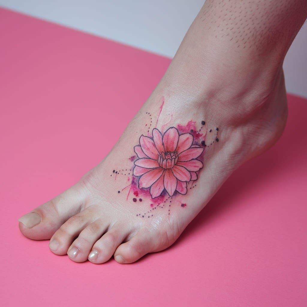 Tiny Watercolor Dahlia on the Foot