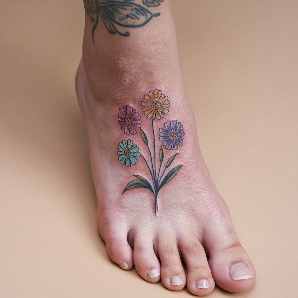 Tiny Wildflower Trio on the Foot