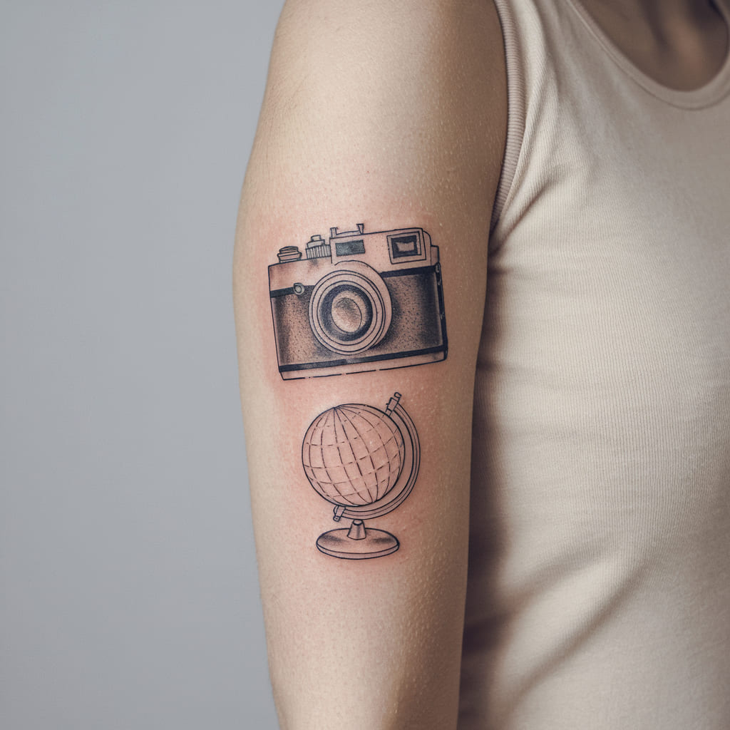 Vintage Camera with a Minimalist Globe