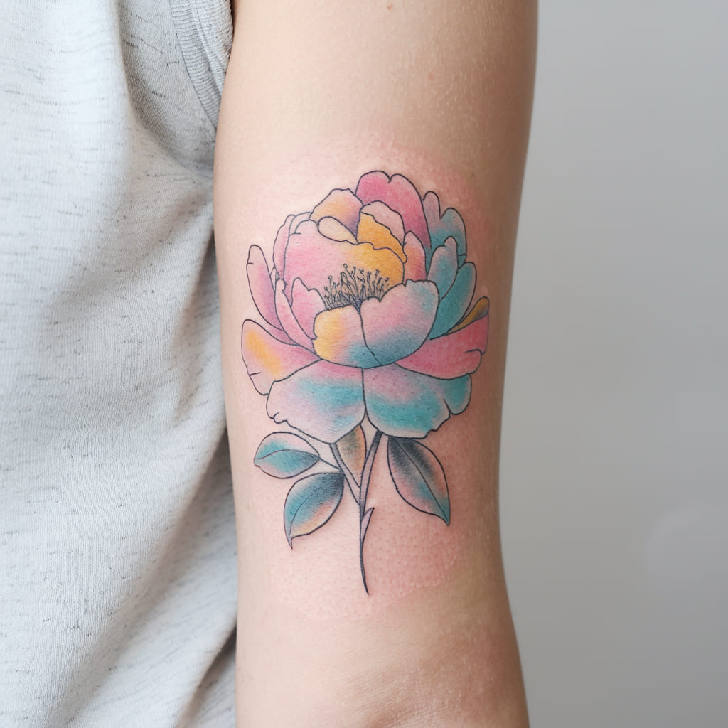 Watercolor Peony with Pastel Colors