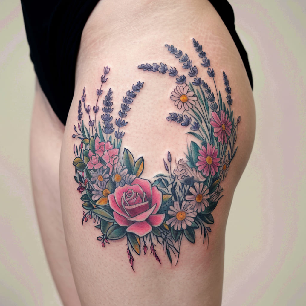 Wildflower Wreath on the Thigh