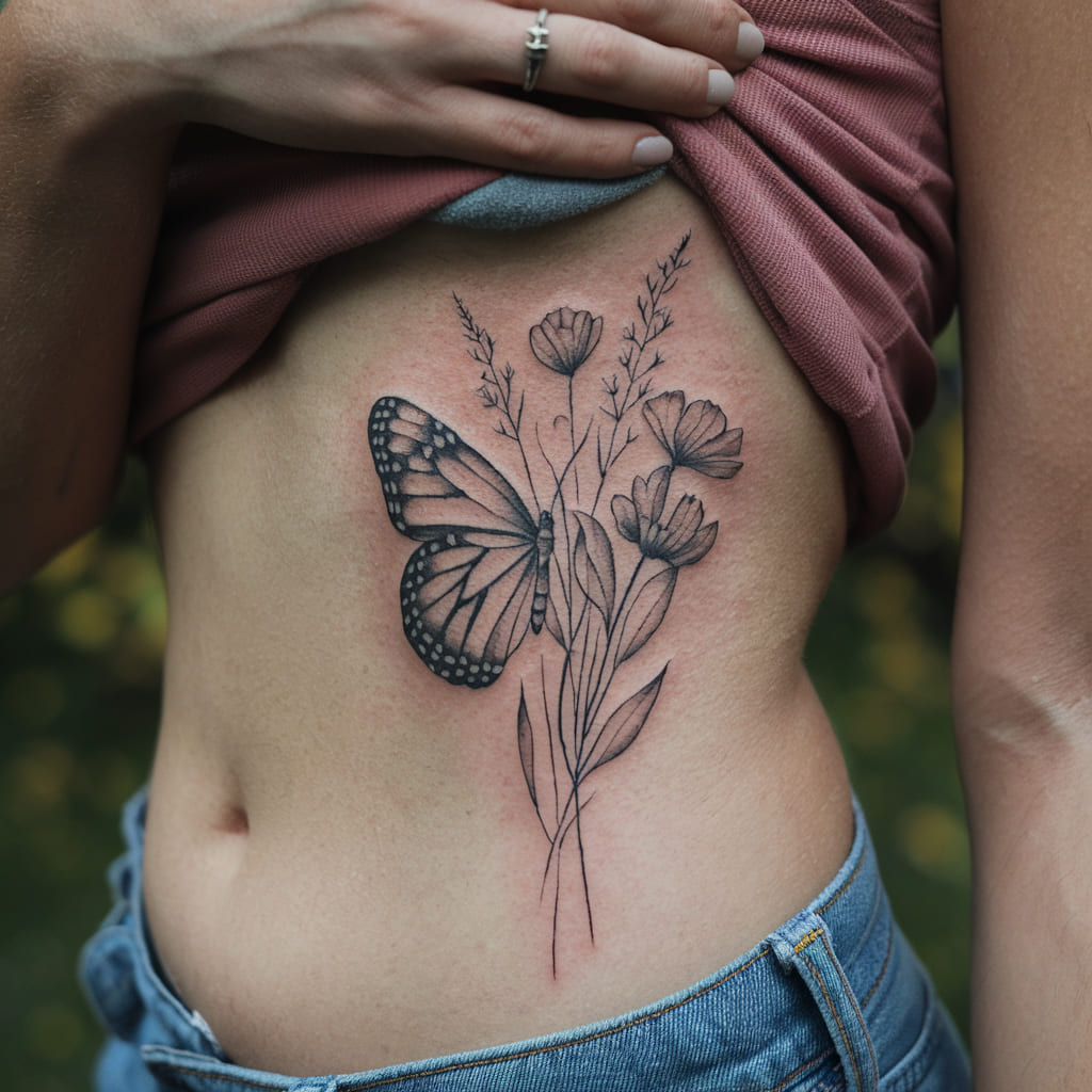 Wildflowers with a Butterfly on the Ribcage