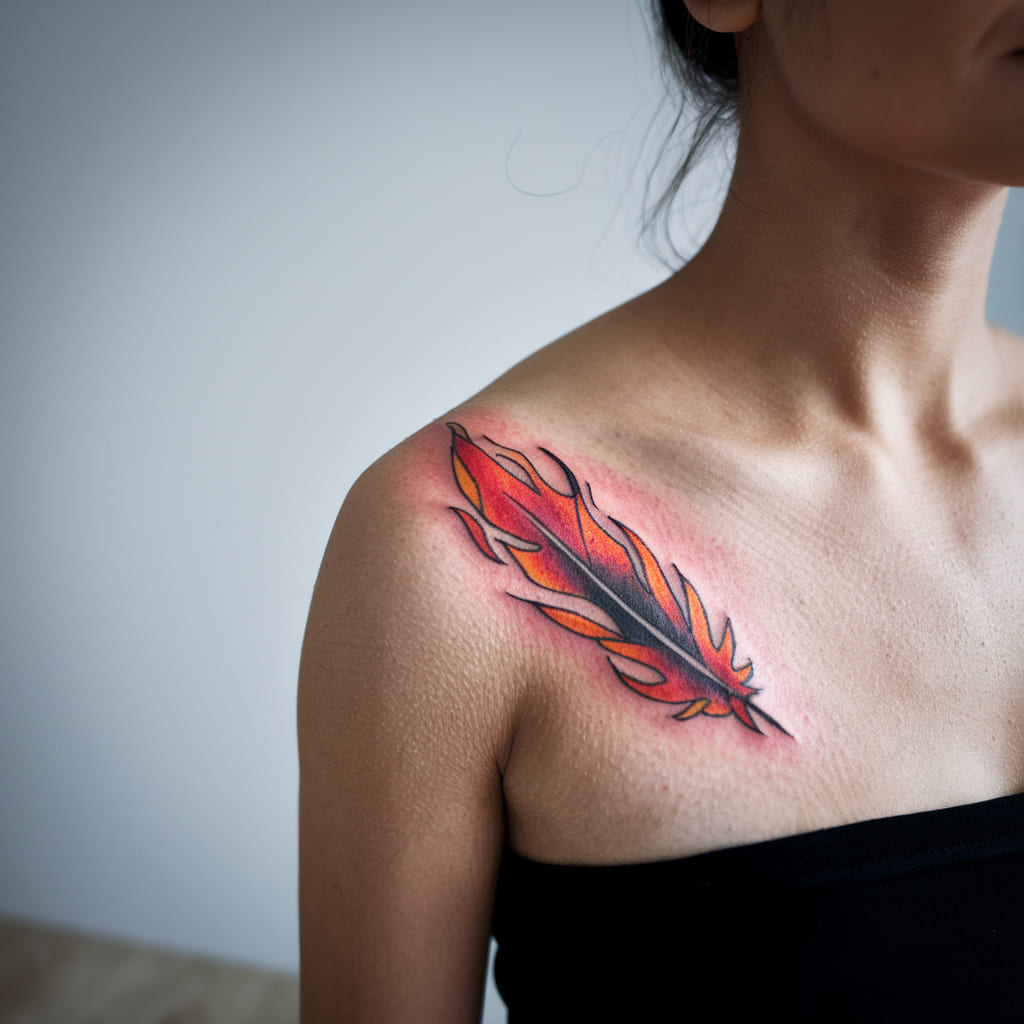 Abstract Fire Feather Tattoo