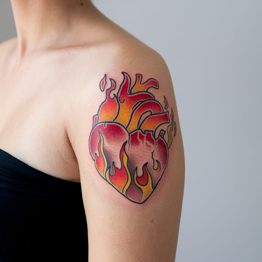 Abstract Fire Heart Tattoo