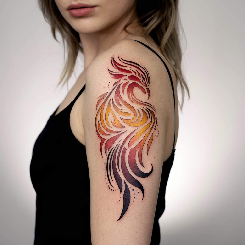 Abstract Fire Phoenix Tattoo