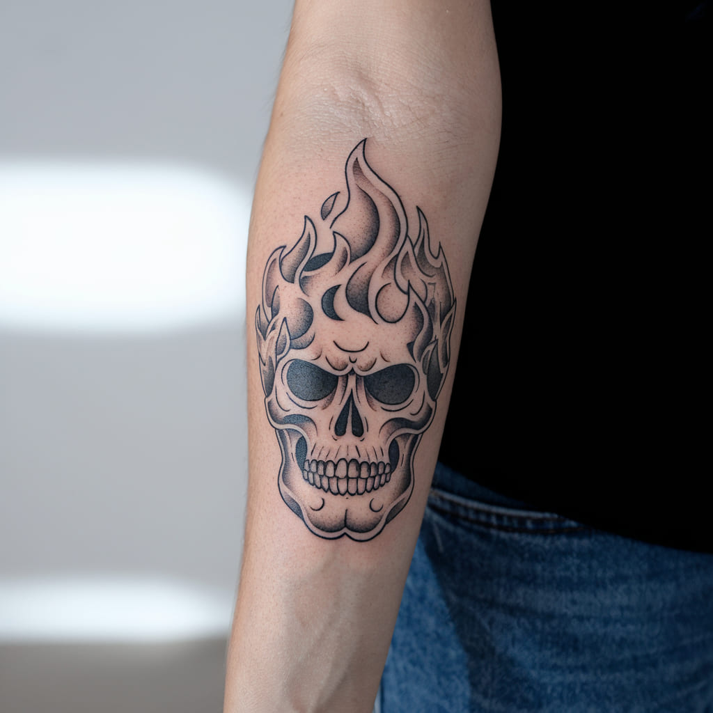 Abstract Fire Skull Tattoo