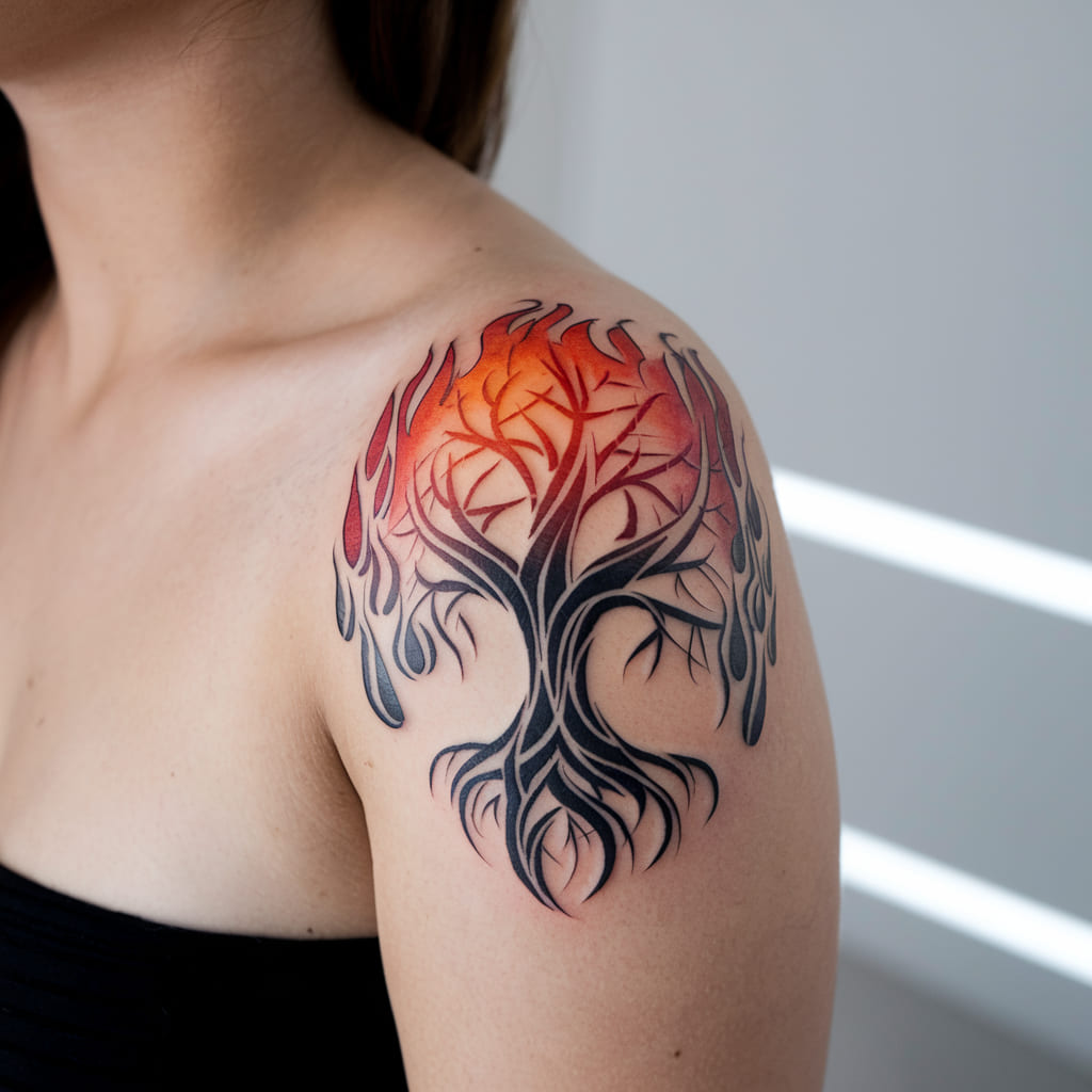 Abstract Fire Tree Tattoo