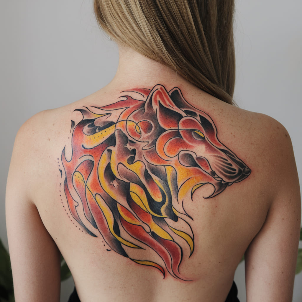 Abstract Fire Wolf Tattoo