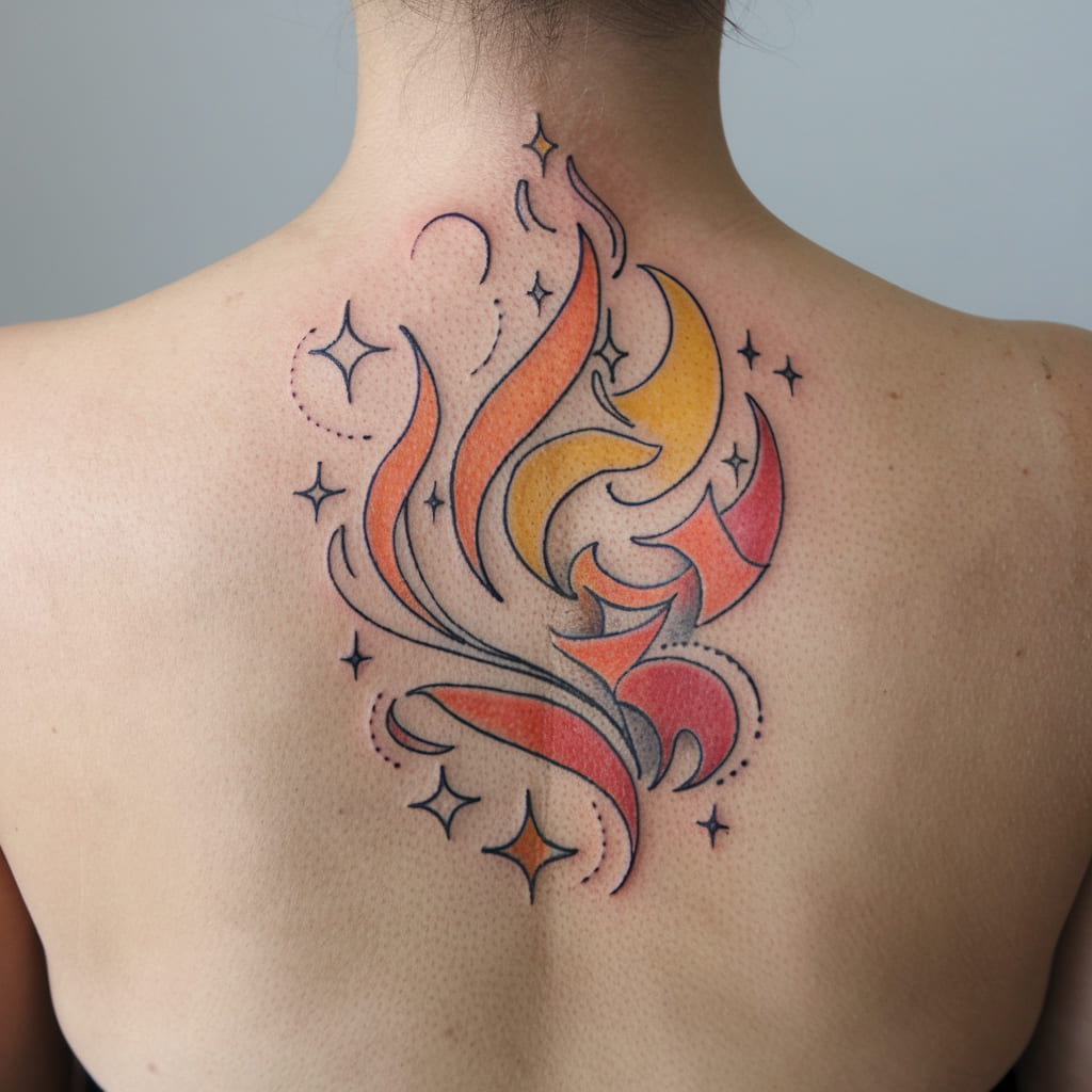 Abstract Fire and Stars Tattoo