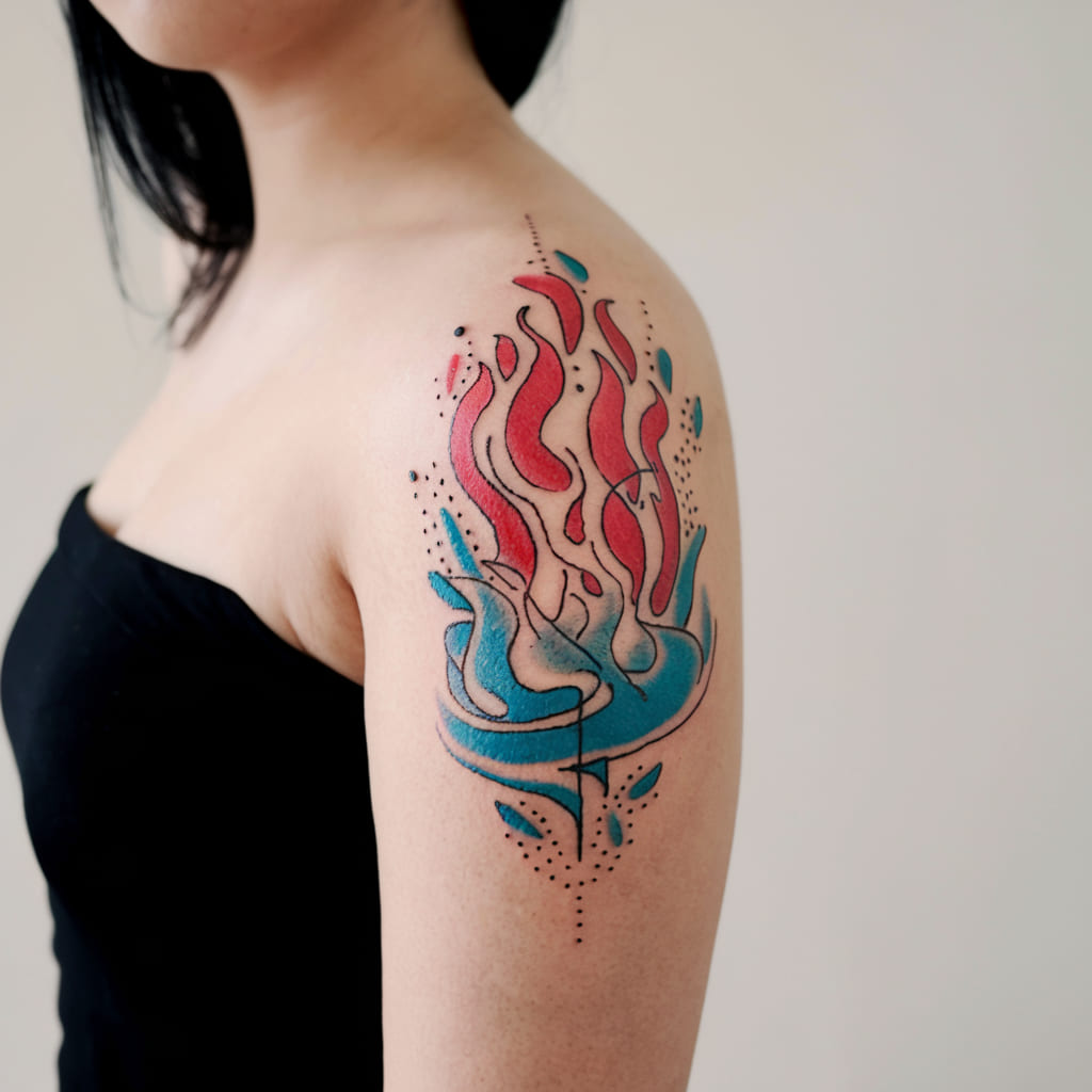 Abstract Fire and Water Tattoo