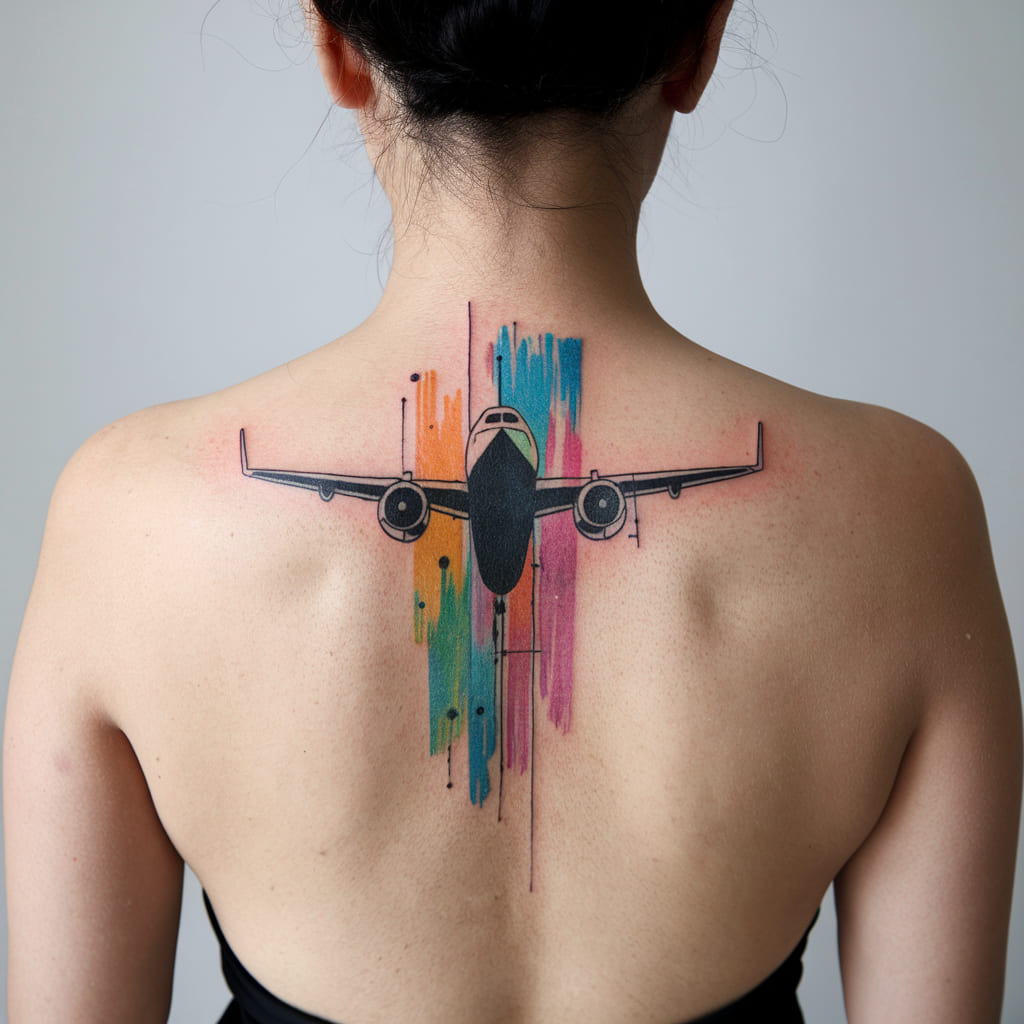 Airplane and Colorful Brushstrokes