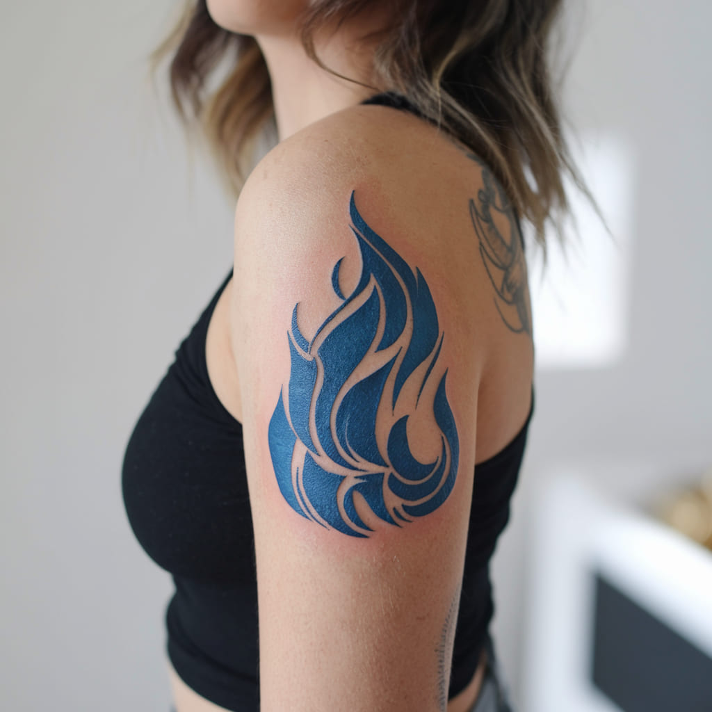 Blue Abstract Fire Tattoo