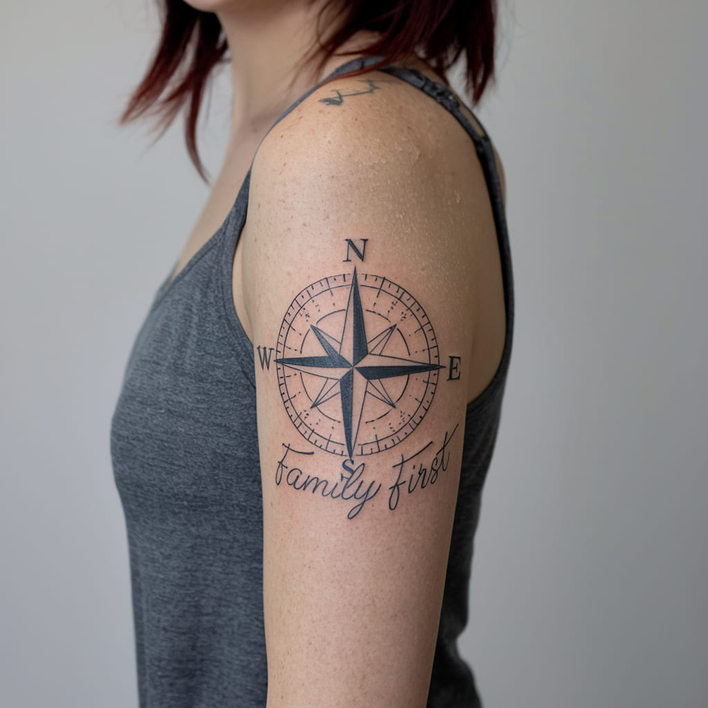 Compass Family Tattoo