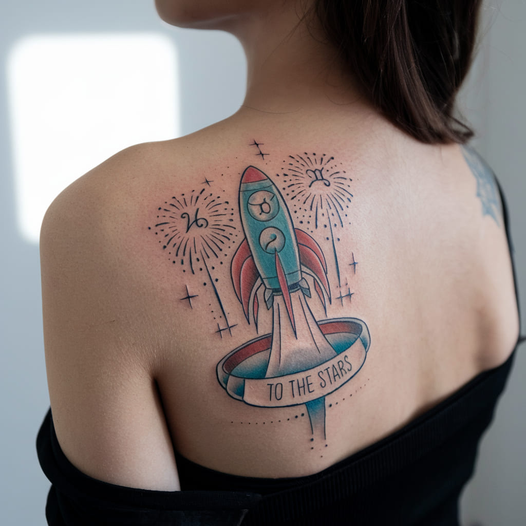 Cosmic Rocket with Zodiac Signs