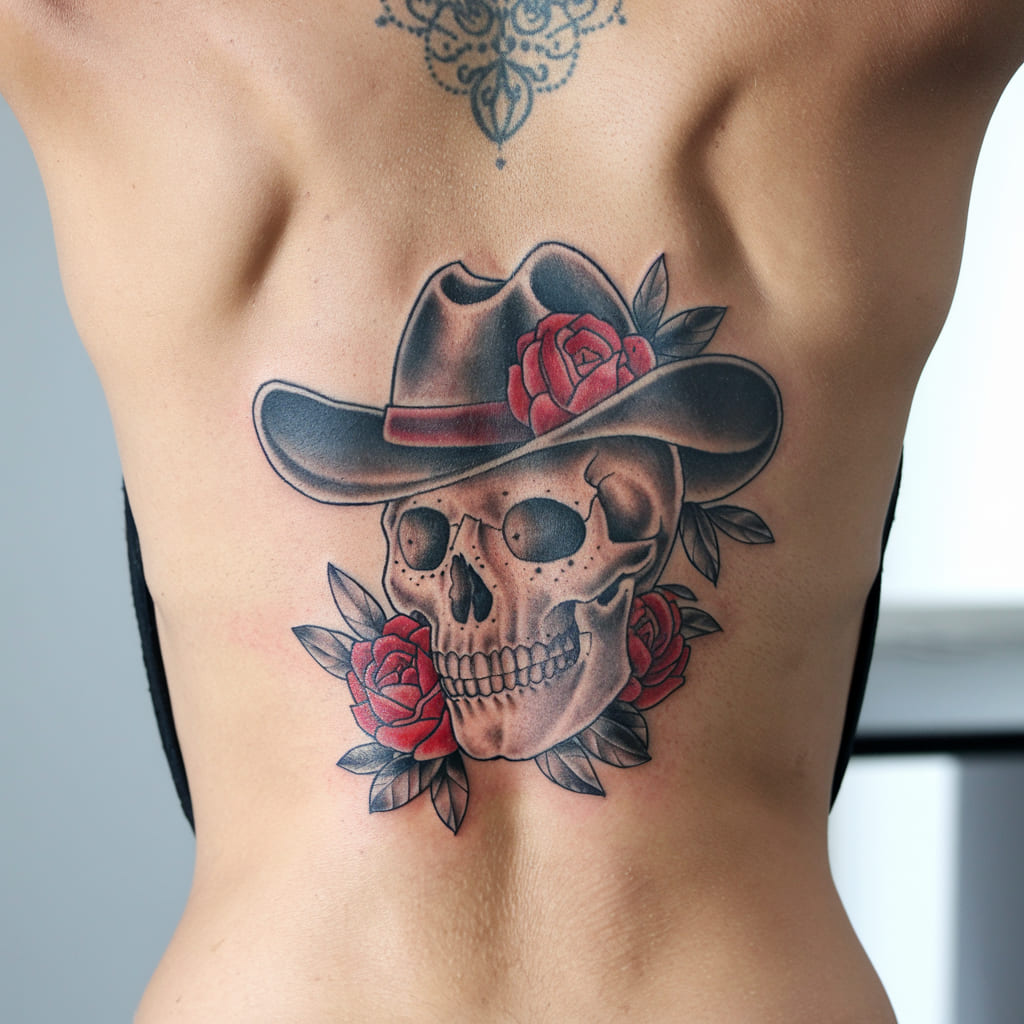 Cowgirl Skull with Flowers