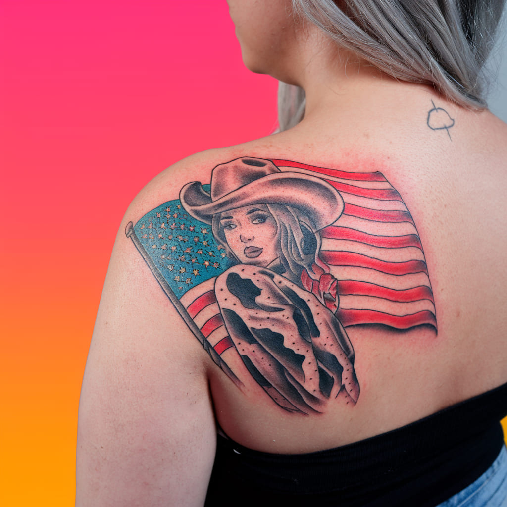 Cowgirl and American Flag