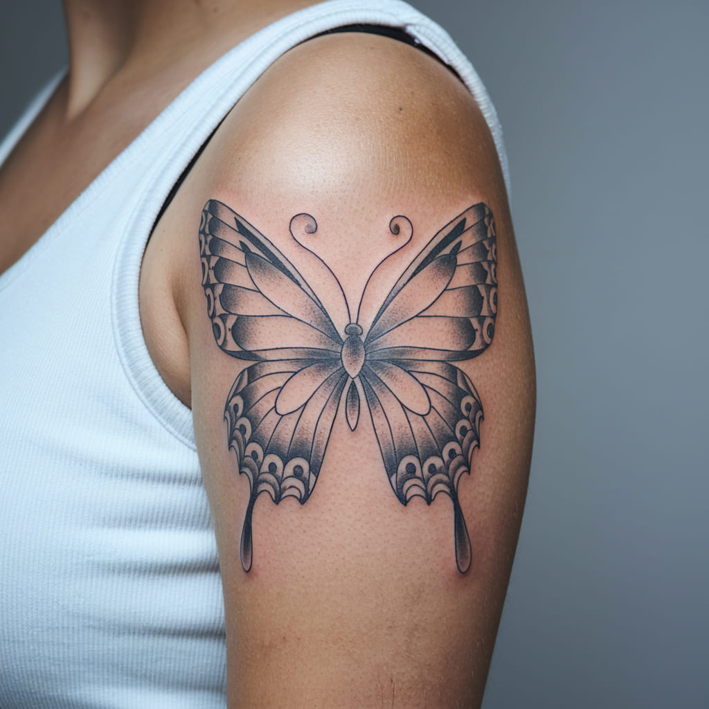 Elegant Butterfly with Tribal Patterns