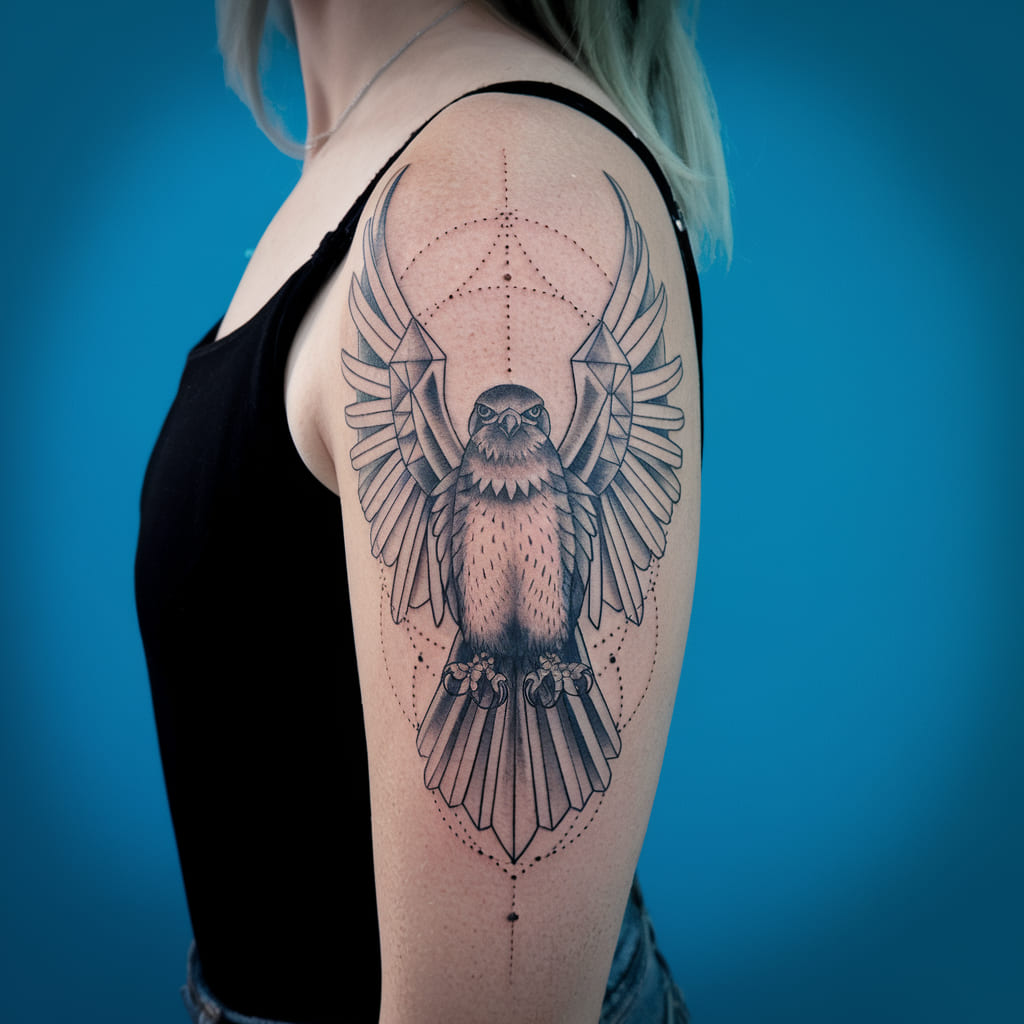 Fearless Falcon with Geometric Wings