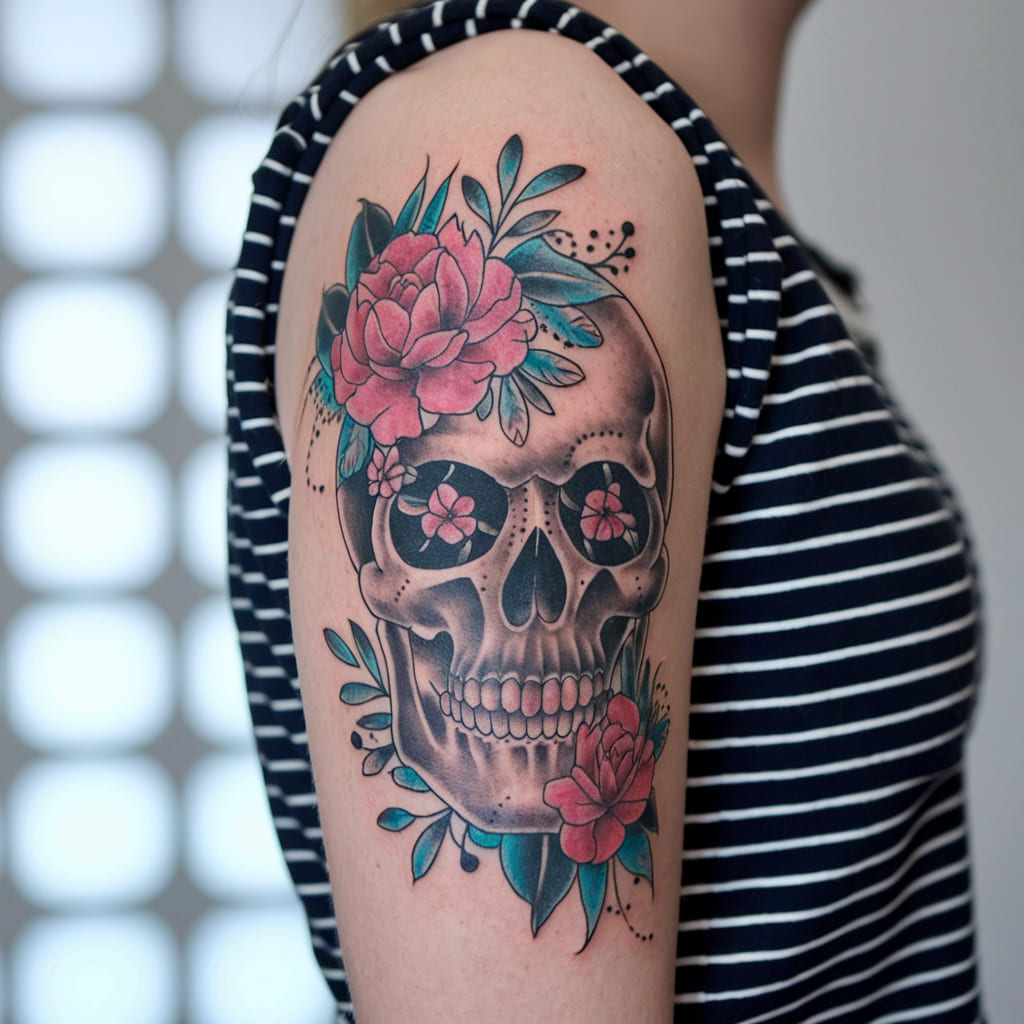 Floral Cowgirl Skull